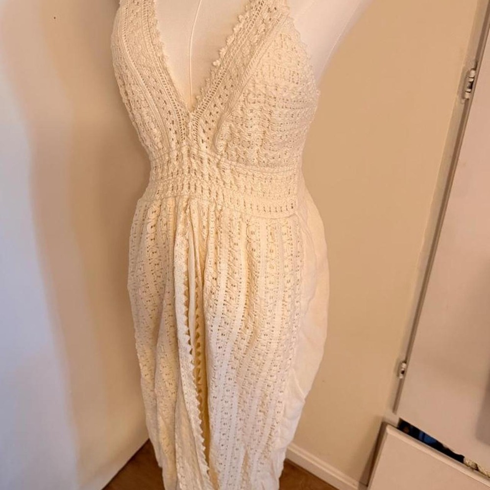 Cream crochet halter neck dress